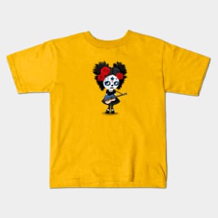 Sugar Skull Girl Playing Estonian Flag Guitar Kids T-Shirt